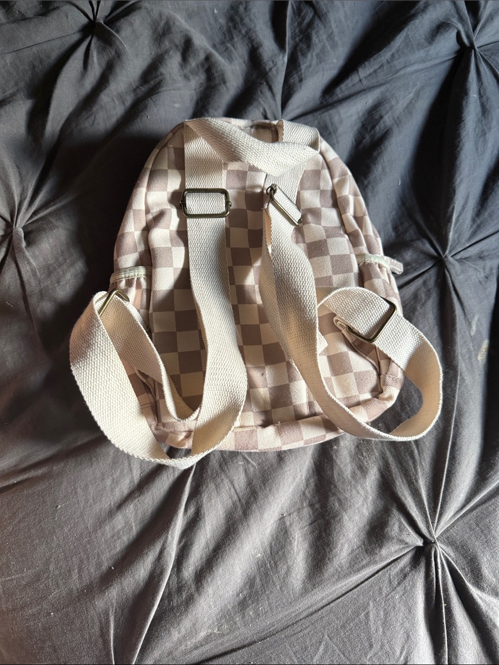Binky Bro Toddler Cream Checkered Canvas Backpack - Picture 3 of 6